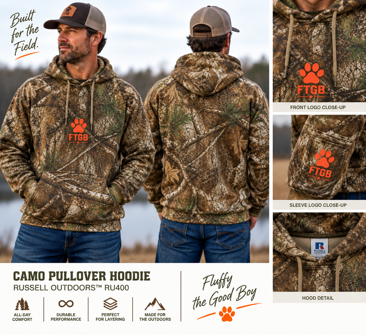 FTGB Field Camo Hoodie | Fluffy the Good Boy Hunting & Layering Pullover