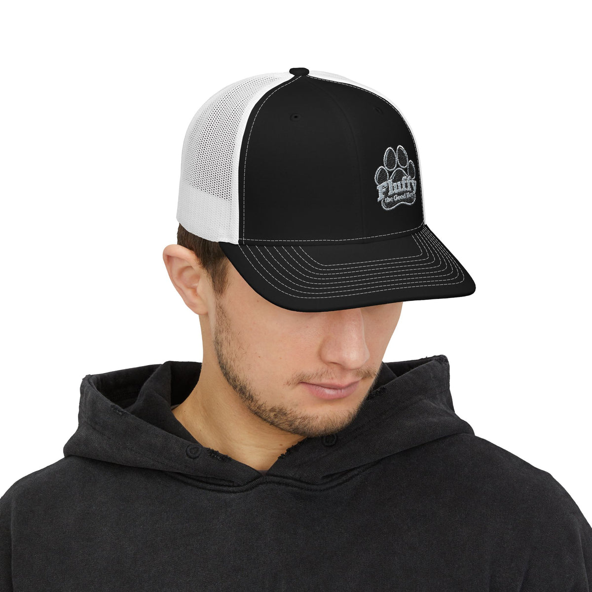 Fluffy the Good Boy Paw Logo Embroidered Trucker Hat