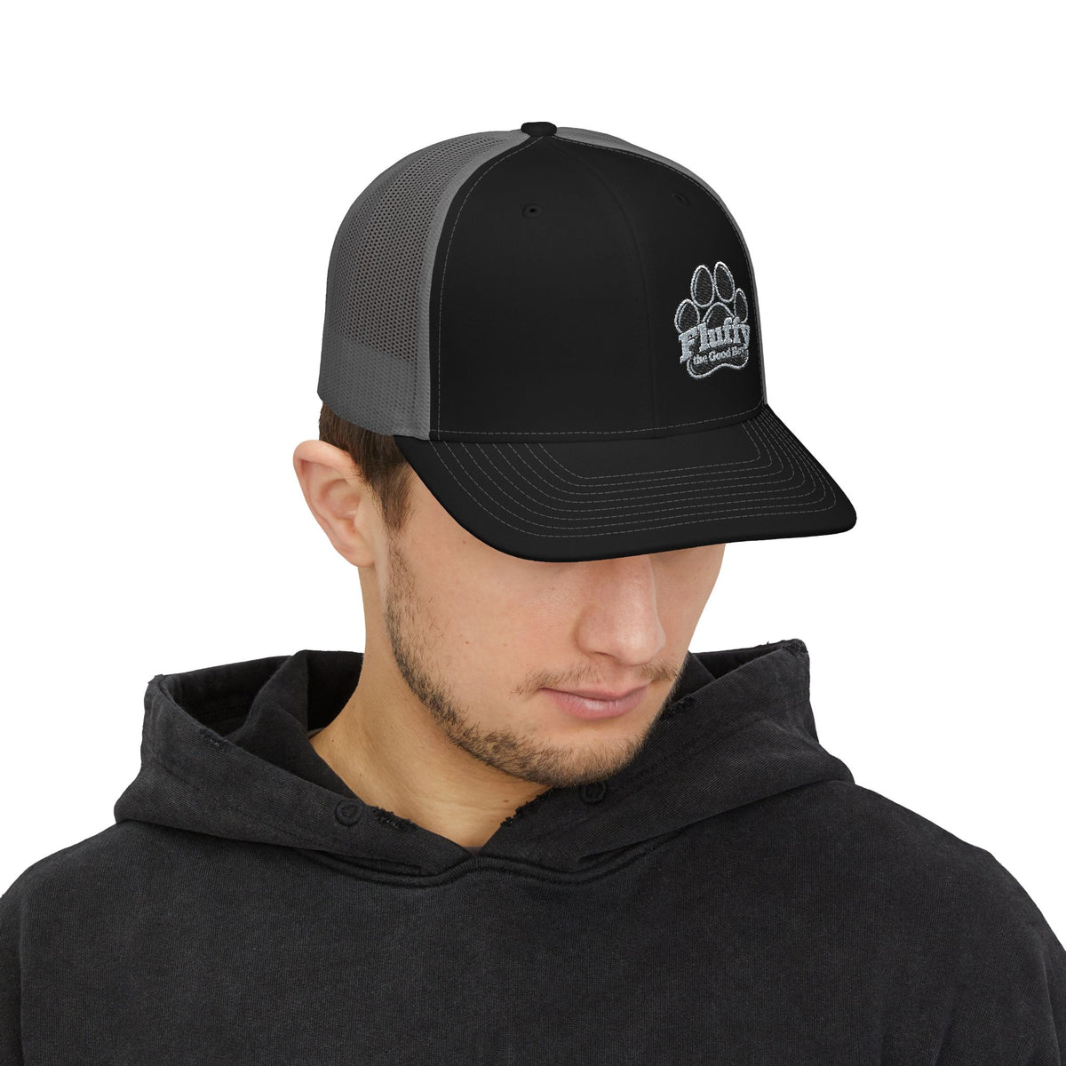 Fluffy the Good Boy Paw Logo Embroidered Trucker Hat