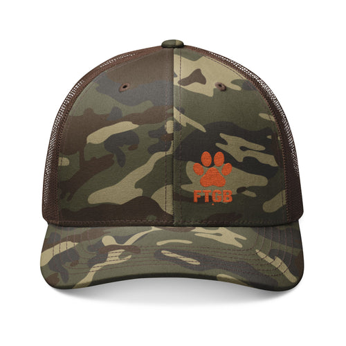 Fluffy the Good Boy Camo Trucker Hat – Embroidered FTGB Paw