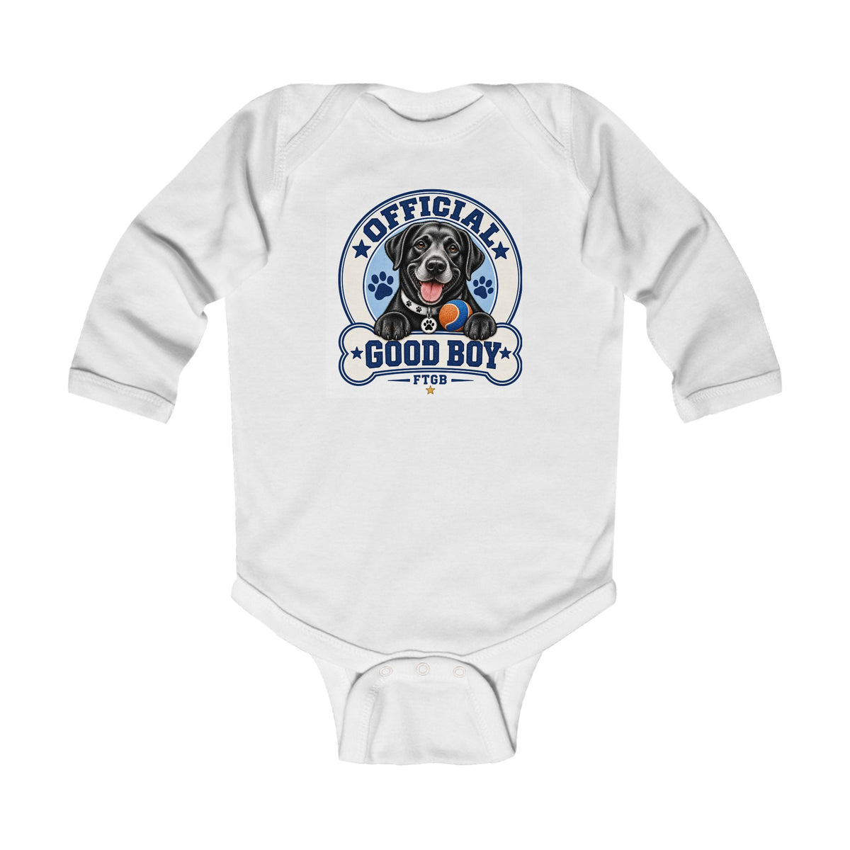 Official Team Fluffy Good Boy Infant Long Sleeve Onesie | FTGB Infant Shirt