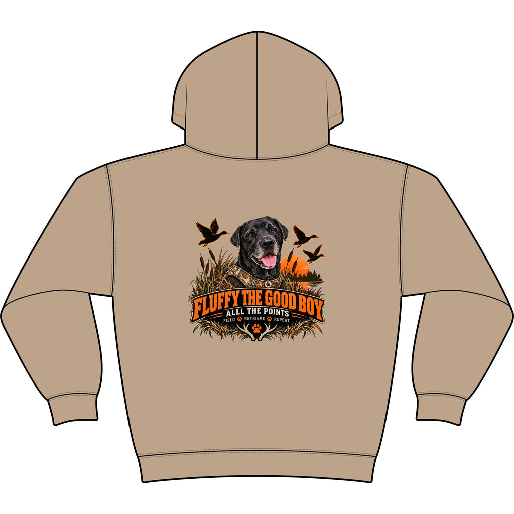 Fluffy the Good Boy Camo Duck Hunting Hoodie