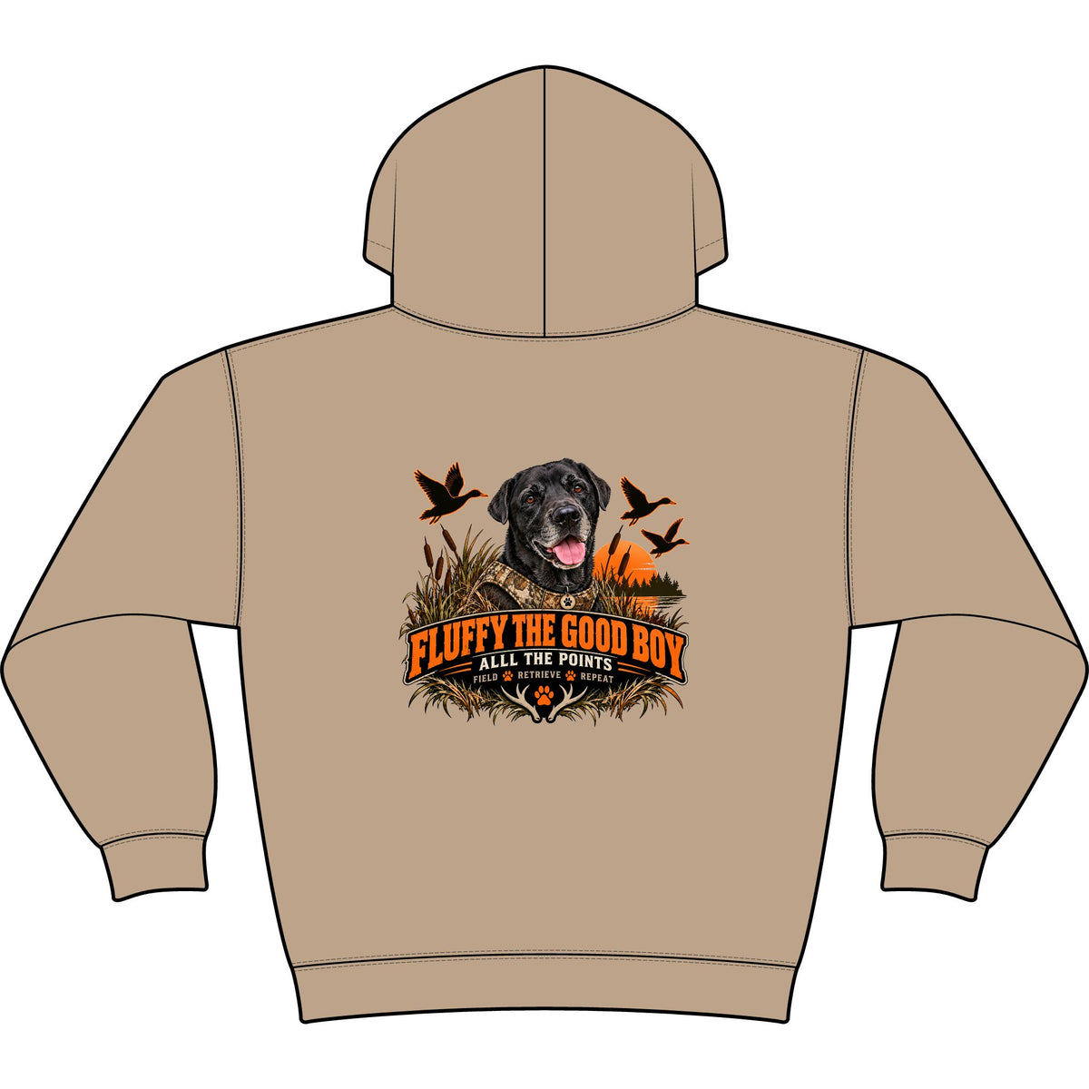 Fluffy the Good Boy Camo Duck Hunting Hoodie