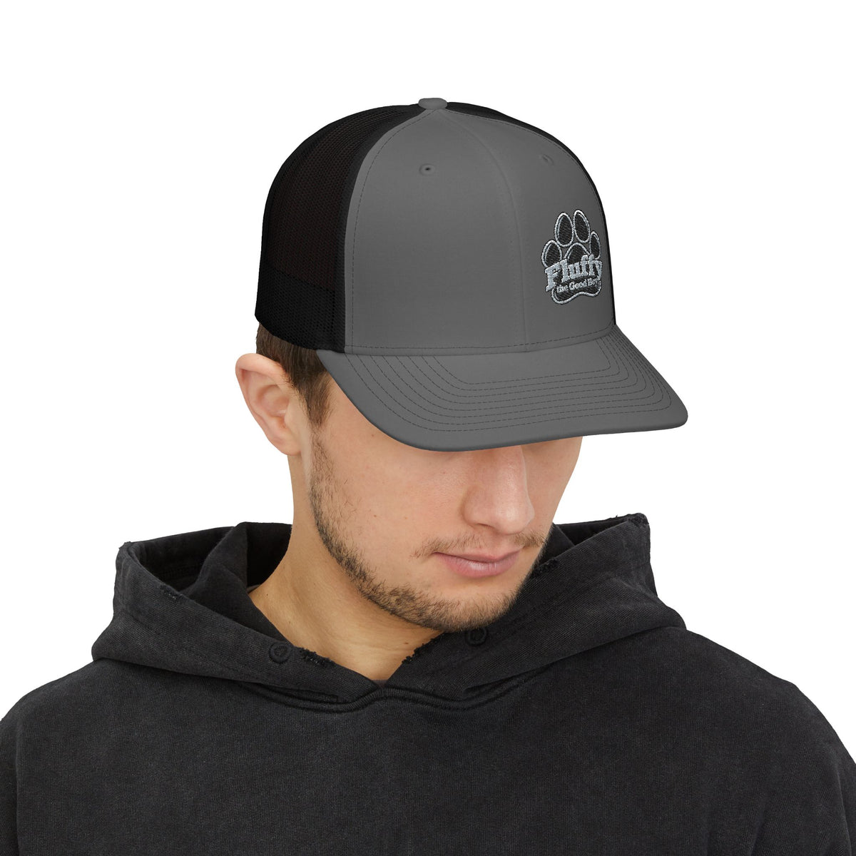Fluffy the Good Boy Paw Logo Embroidered Trucker Hat
